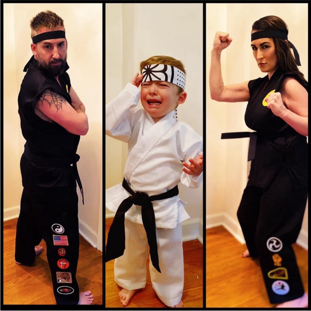 Adult Cobra Kai costumes, authentic uniforms and Cobra Kai patches.